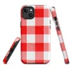 Glossy Red Gingham Picnic Plaid MagSafe Tough Case for iPhone — large-scale red and white gingham checkerboard woven fabric