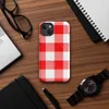 Glossy Red Gingham Picnic Plaid MagSafe Tough Case for iPhone — large-scale red and white gingham checkerboard woven fabric