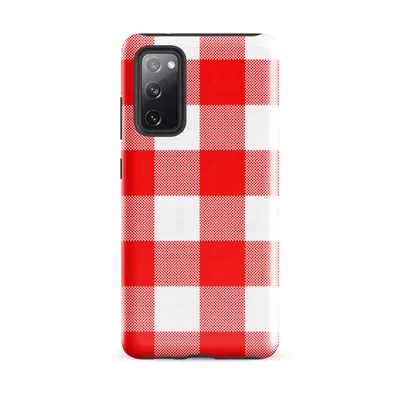 large red and white gingham checkerboard pattern with alternating solid and woven-texture squares on Glossy Classic Red Gingham Tough Case for Samsung - default - Front view