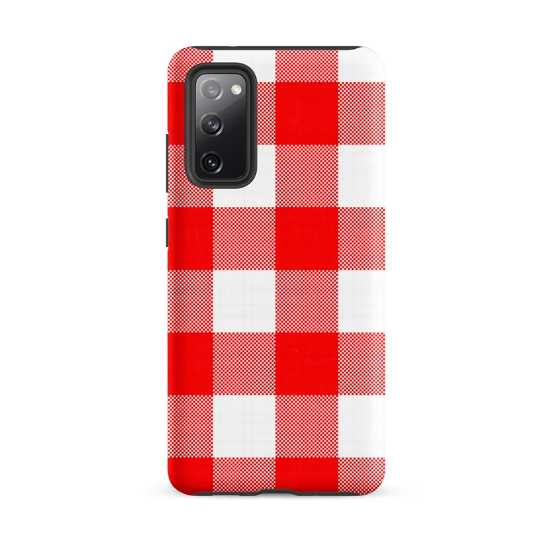 Matte Classic Red Gingham Tough Case for Samsung — large red and white gingham checkerboard pattern with alternating solid