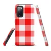 Glossy Classic Red Gingham Tough Case for Samsung — large red and white gingham checkerboard pattern with alternating solid