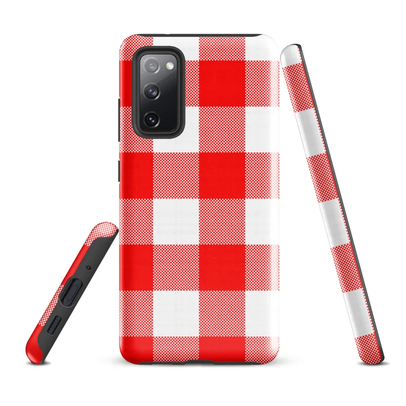 Glossy Classic Red Gingham Tough Case for Samsung — large red and white gingham checkerboard pattern with alternating solid