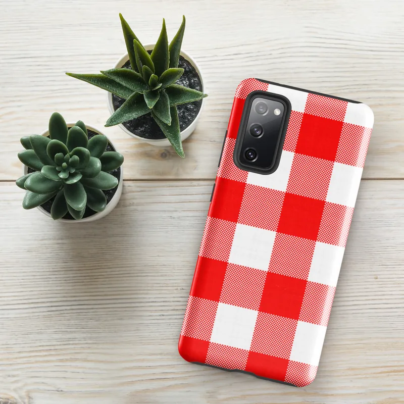 Glossy Classic Red Gingham Tough Case for Samsung — large red and white gingham checkerboard pattern with alternating solid