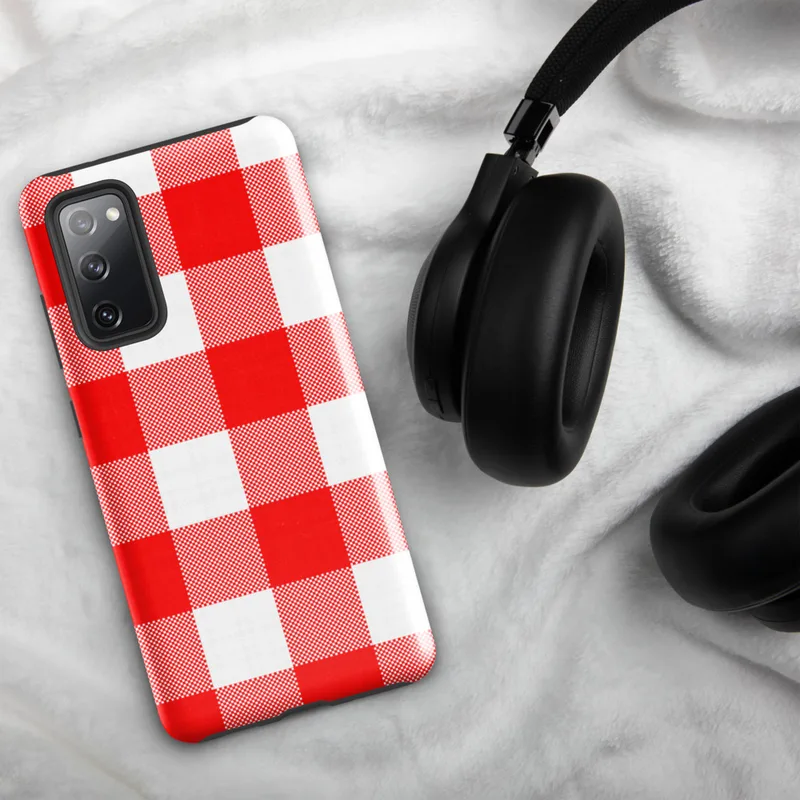 Glossy Classic Red Gingham Tough Case for Samsung — large red and white gingham checkerboard pattern with alternating solid
