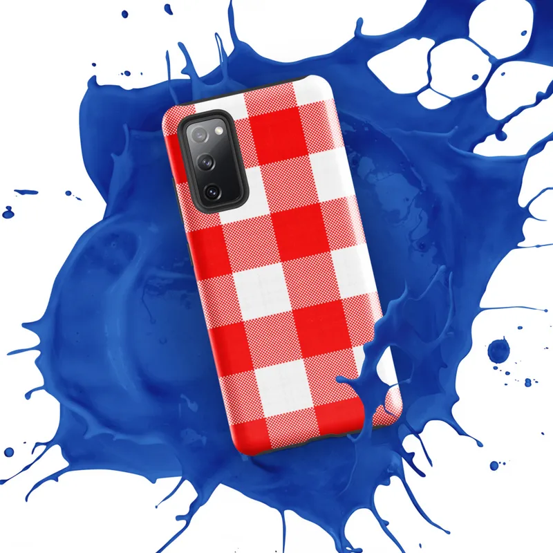 Glossy Classic Red Gingham Tough Case for Samsung — large red and white gingham checkerboard pattern with alternating solid