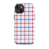 Glossy American Plaid Patriot MagSafe Tough Case for iPhone — red white and blue gingham plaid pattern with diagonal stripe
