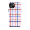 Matte American Plaid Patriot MagSafe Tough Case for iPhone — red white and blue gingham plaid pattern with diagonal stripe