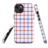 Glossy American Plaid Patriot MagSafe Tough Case for iPhone — red white and blue gingham plaid pattern with diagonal stripe