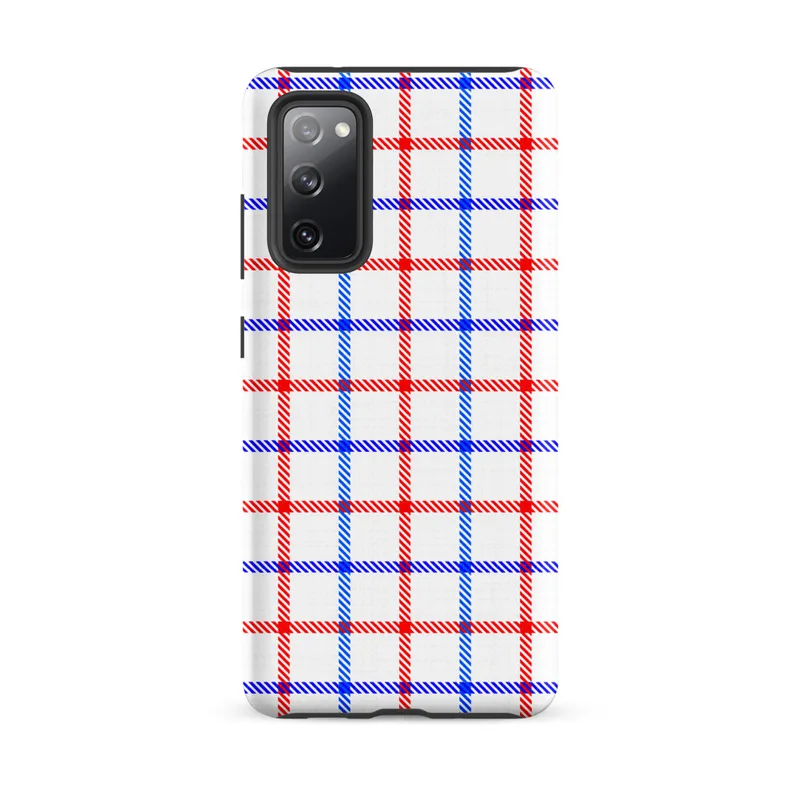 Matte Red White Blue Plaid Tough Case for Samsung — red white and blue overlapping plaid grid with diagonal stripe texture