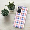 Glossy Red White Blue Plaid Tough Case for Samsung — red white and blue overlapping plaid grid with diagonal stripe texture