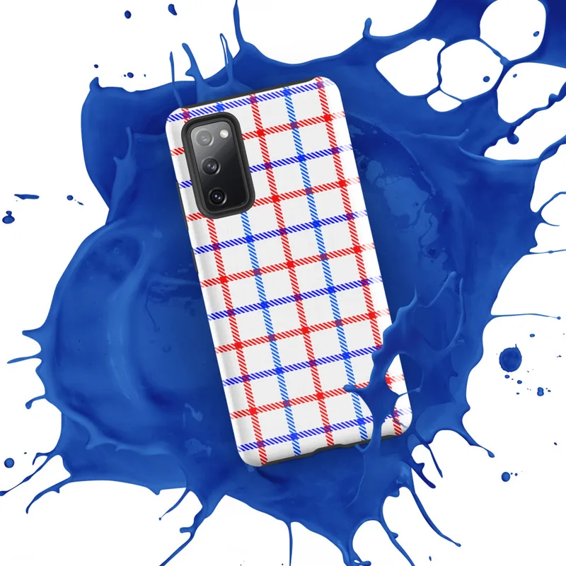 Glossy Red White Blue Plaid Tough Case for Samsung — red white and blue overlapping plaid grid with diagonal stripe texture