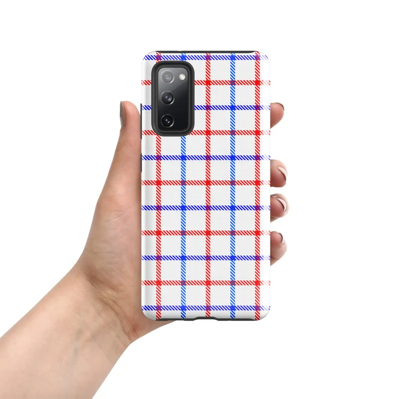 Glossy Red White Blue Plaid Tough Case for Samsung — red white and blue overlapping plaid grid with diagonal stripe texture