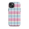 Matte Pastel Plaid Chic MagSafe Tough Case for iPhone — pastel tartan plaid pattern with sky blue, soft yellow, and magenta