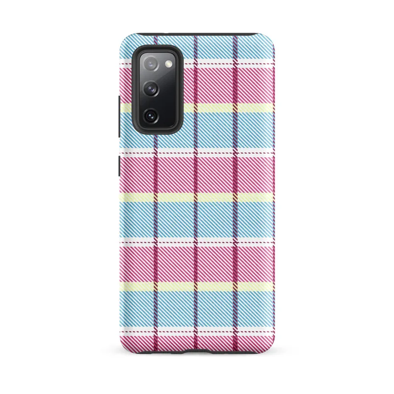 Matte Pastel Plaid Preppy Charm Tough Case for Samsung — pastel tartan plaid pattern with sky blue, soft yellow, white
