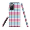 Glossy Pastel Plaid Preppy Charm Tough Case for Samsung — pastel tartan plaid pattern with sky blue, soft yellow, white