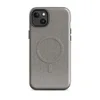 Glossy Urban Grid Minimalist MagSafe Tough Case for iPhone — micro-checkerboard pattern in muted slate and warm greige