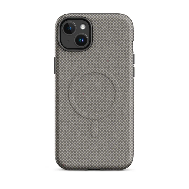 Matte Urban Grid Minimalist MagSafe Tough Case for iPhone — micro-checkerboard pattern in muted slate and warm greige