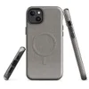 Glossy Urban Grid Minimalist MagSafe Tough Case for iPhone — micro-checkerboard pattern in muted slate and warm greige