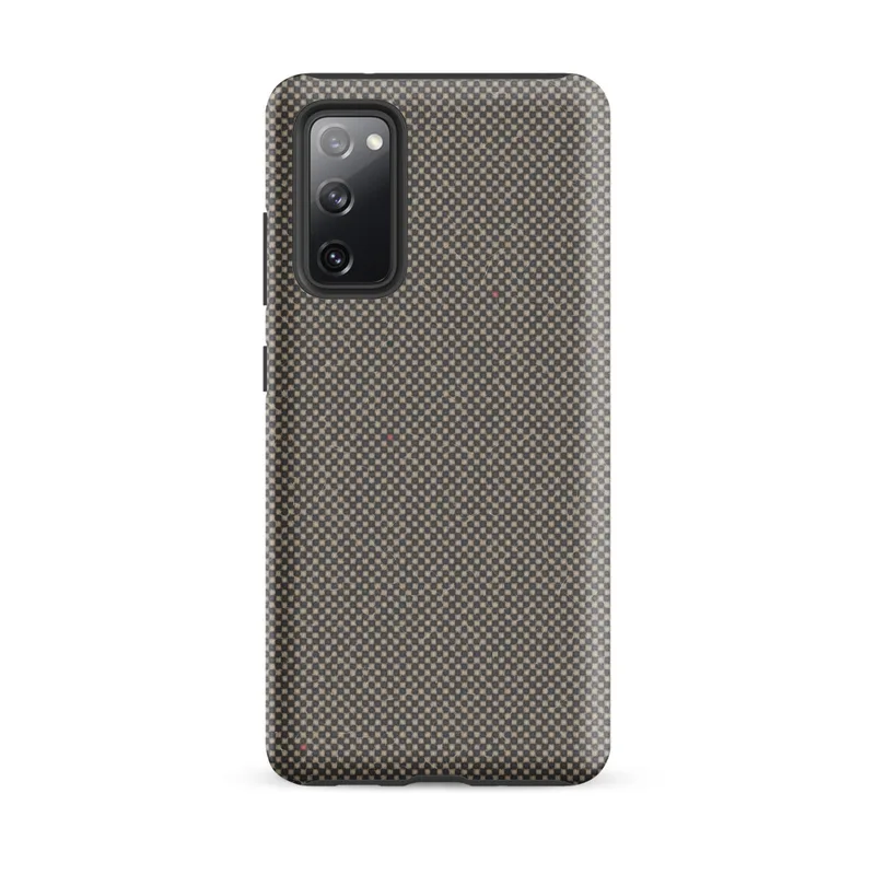 Matte Steel Grid Woven Texture Tough Case for Samsung — fine checkerboard weave pattern in cool slate and warm sand tones
