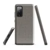 Glossy Steel Grid Woven Texture Tough Case for Samsung — fine checkerboard weave pattern in cool slate and warm sand tones