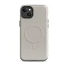Glossy Woven Linen Texture MagSafe Tough Case for iPhone — close-up woven textile pattern in warm beige and ivory
