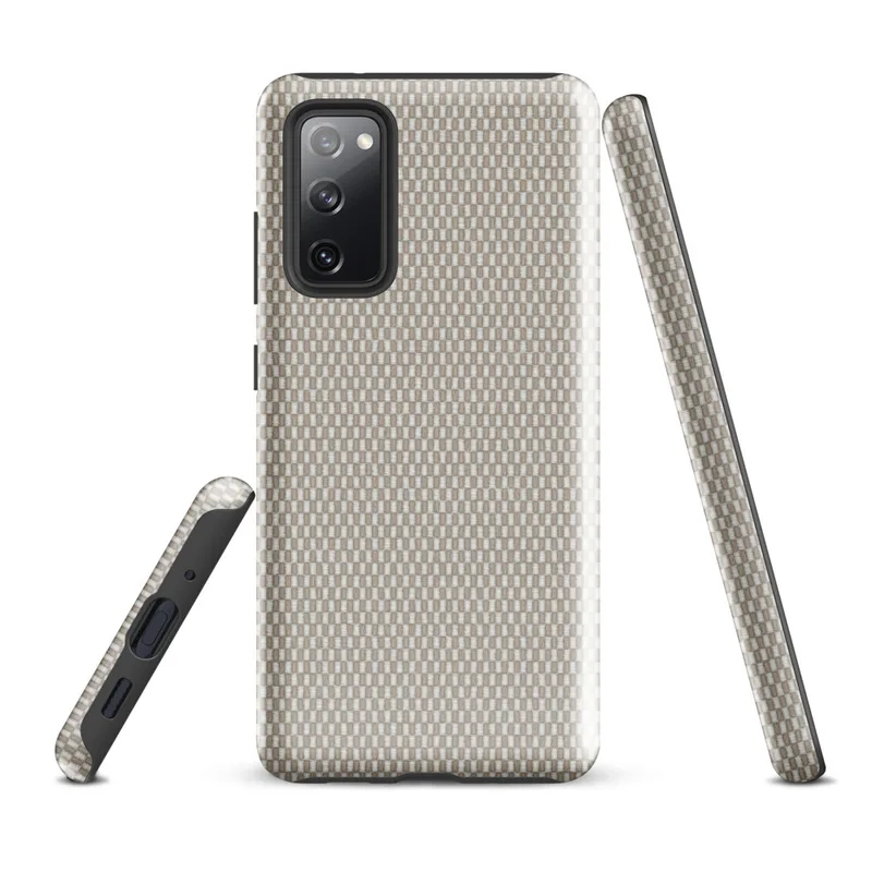 Glossy Woven Linen Texture Tough Case for Samsung — close-up woven textile pattern in warm taupe and off-white with a fine