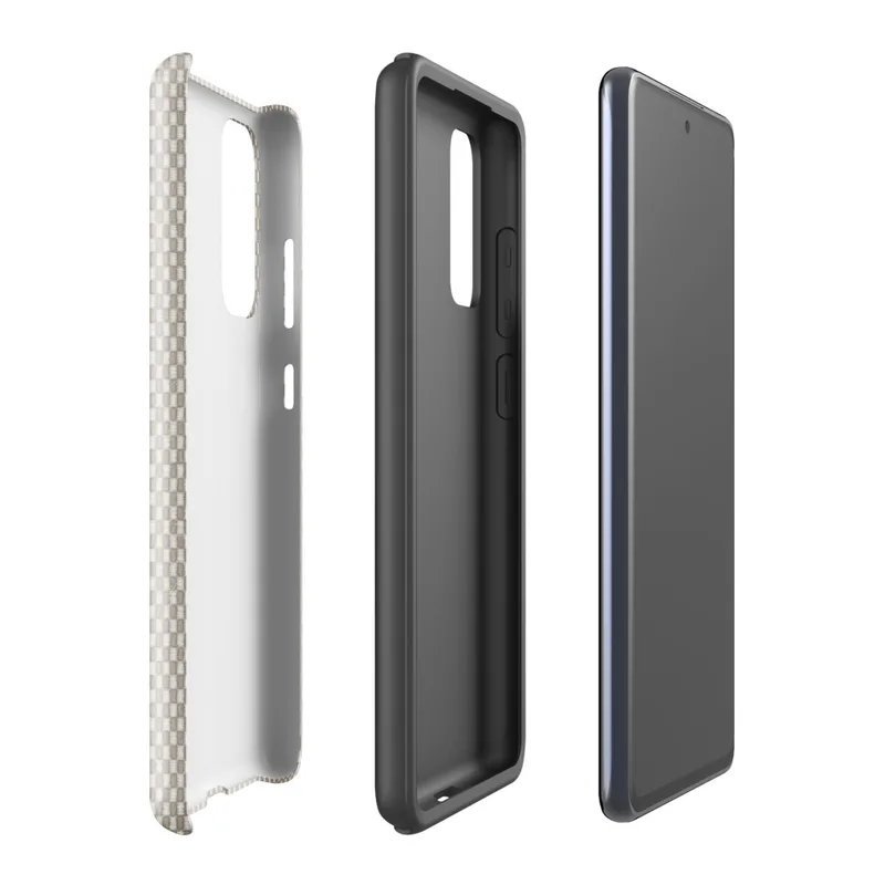 Glossy Woven Linen Texture Tough Case for Samsung — close-up woven textile pattern in warm taupe and off-white with a fine