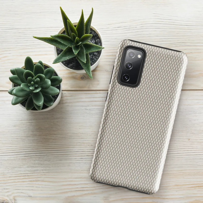 Glossy Woven Linen Texture Tough Case for Samsung — close-up woven textile pattern in warm taupe and off-white with a fine