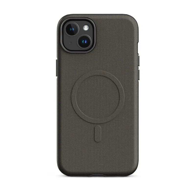 Matte Charcoal Woven Texture MagSafe Tough Case for iPhone — dense horizontal ribbed woven textile pattern in deep warm