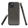 Glossy Charcoal Woven Texture MagSafe Tough Case for iPhone — dense horizontal ribbed woven textile pattern in deep warm