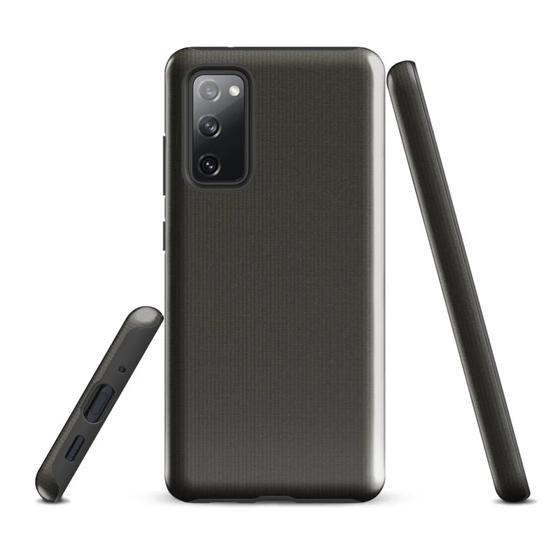 Glossy Charcoal Woven Texture Tough Case for Samsung — close-up ribbed fabric weave pattern in deep warm charcoal grey