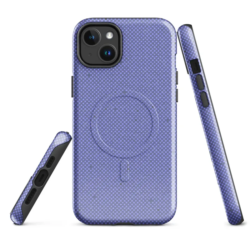 Glossy Periwinkle Static Texture MagSafe Tough Case for iPhone — fine checkerboard pixel pattern in periwinkle blue-violet