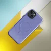 Glossy Periwinkle Static Texture MagSafe Tough Case for iPhone — fine checkerboard pixel pattern in periwinkle blue-violet