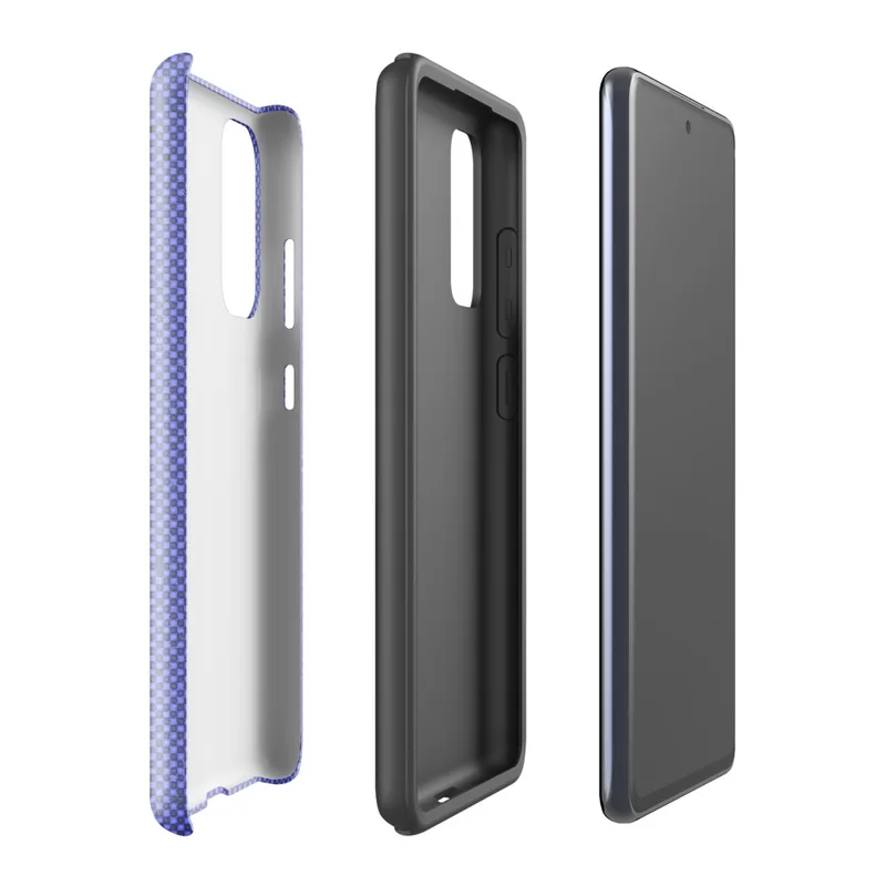 Glossy Periwinkle Grid Texture Tough Case for Samsung — fine micro-checkerboard pattern in periwinkle and slate blue