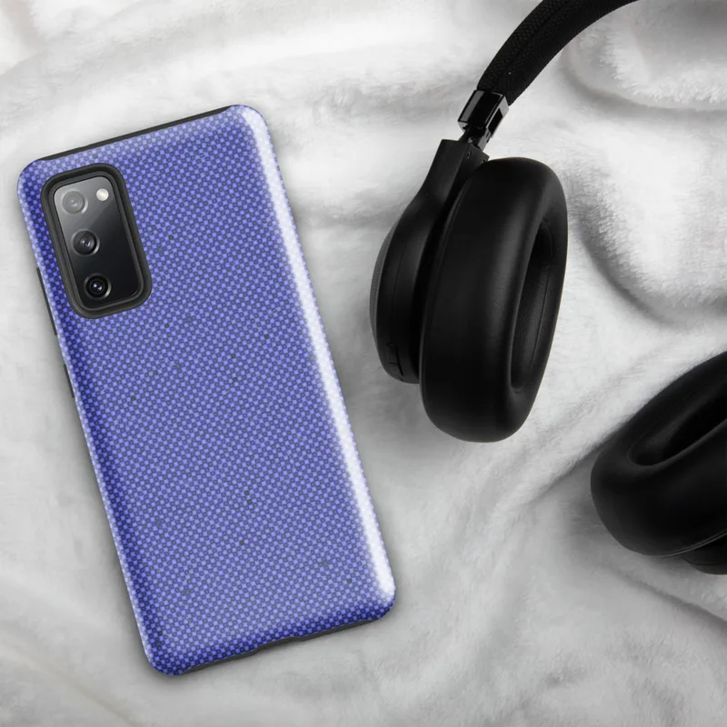 Glossy Periwinkle Grid Texture Tough Case for Samsung — fine micro-checkerboard pattern in periwinkle and slate blue