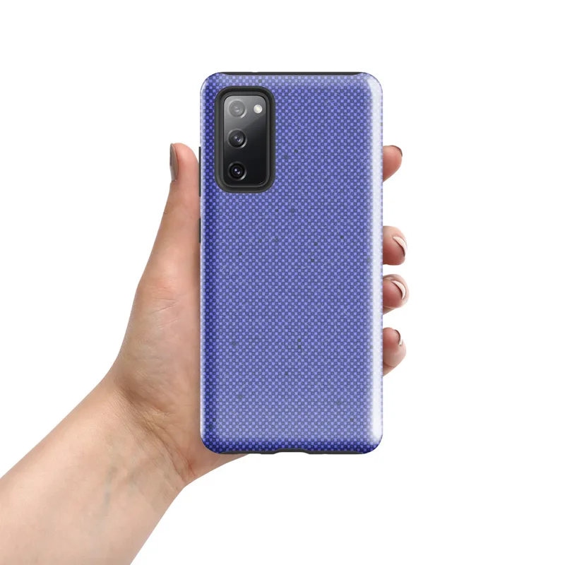 Glossy Periwinkle Grid Texture Tough Case for Samsung — fine micro-checkerboard pattern in periwinkle and slate blue