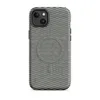 Matte Woven Slate Grid MagSafe Tough Case for iPhone — tightly woven checkerboard textile pattern in slate teal and natural