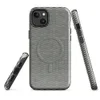 Glossy Woven Slate Grid MagSafe Tough Case for iPhone — tightly woven checkerboard textile pattern in slate teal and natural