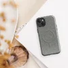 Glossy Woven Slate Grid MagSafe Tough Case for iPhone — tightly woven checkerboard textile pattern in slate teal and natural