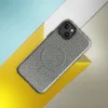 Glossy Woven Slate Grid MagSafe Tough Case for iPhone — tightly woven checkerboard textile pattern in slate teal and natural