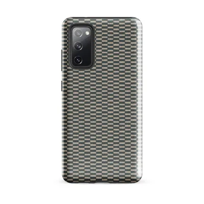 tightly woven basket-weave grid pattern in slate teal and warm linen beige with fine fiber texture details on Glossy Woven Grid Slate Tough Case for Samsung - default - Front view