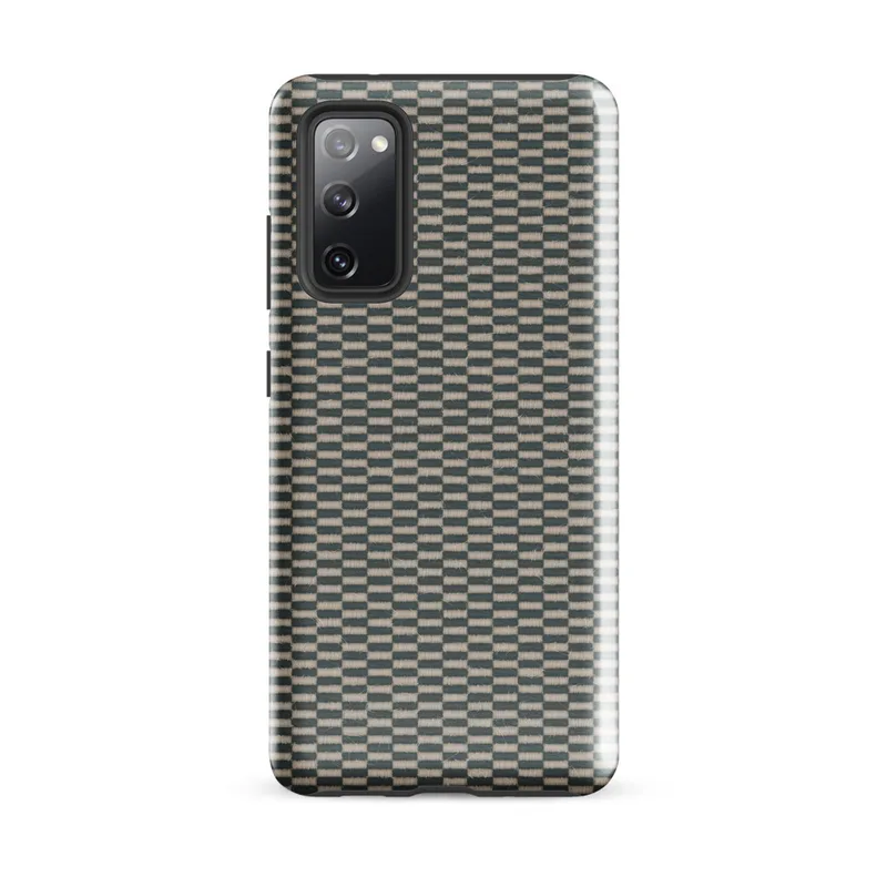 Glossy Woven Grid Slate Tough Case for Samsung — tightly woven basket-weave grid pattern in slate teal and warm linen beige