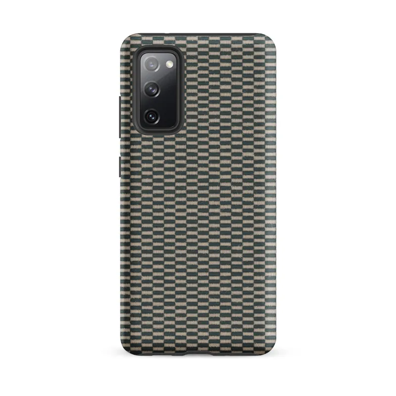 Matte Woven Grid Slate Tough Case for Samsung — tightly woven basket-weave grid pattern in slate teal and warm linen beige