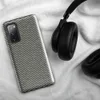 Glossy Woven Grid Slate Tough Case for Samsung — tightly woven basket-weave grid pattern in slate teal and warm linen beige