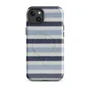 Glossy Nautical Stripe Seas the Day MagSafe Tough Case for iPhone — horizontal stripes of navy, sky blue, and white