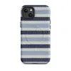 Matte Nautical Stripe Seas the Day MagSafe Tough Case for iPhone — horizontal stripes of navy, sky blue, and white