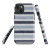 Glossy Nautical Stripe Seas the Day MagSafe Tough Case for iPhone — horizontal stripes of navy, sky blue, and white