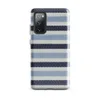 Glossy Nautical Stripe Tough Case for Samsung — horizontal stripes of navy, sky blue, and white in a woven textile pattern