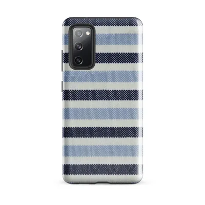 horizontal stripes of navy, sky blue, and white in a woven textile pattern with a classic maritime look on Glossy Nautical Stripe Tough Case for Samsung - default - Front view
