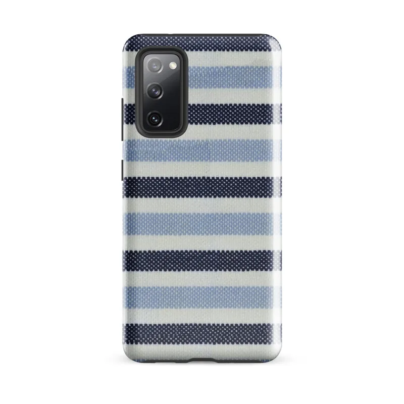 Glossy Nautical Stripe Tough Case for Samsung — horizontal stripes of navy, sky blue, and white in a woven textile pattern